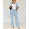 imageZESICA Womens 2025 Casual 2 Piece Outfits Short Sleeve Blazer Jacket and Wide Leg Pants Loose Business Suit SetsBlue