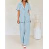 imageZESICA Womens 2025 Casual 2 Piece Outfits Short Sleeve Blazer Jacket and Wide Leg Pants Loose Business Suit SetsBlue