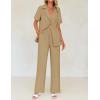 imageZESICA Womens 2025 Casual 2 Piece Outfits Short Sleeve Blazer Jacket and Wide Leg Pants Loose Business Suit SetsKhaki
