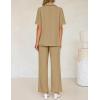 imageZESICA Womens 2025 Casual 2 Piece Outfits Short Sleeve Blazer Jacket and Wide Leg Pants Loose Business Suit SetsKhaki