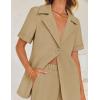 imageZESICA Womens 2025 Casual 2 Piece Outfits Short Sleeve Blazer Jacket and Wide Leg Pants Loose Business Suit SetsKhaki