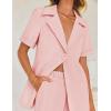imageZESICA Womens 2025 Casual 2 Piece Outfits Short Sleeve Blazer Jacket and Wide Leg Pants Loose Business Suit SetsPink