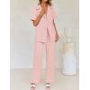 imageZESICA Womens 2025 Casual 2 Piece Outfits Short Sleeve Blazer Jacket and Wide Leg Pants Loose Business Suit SetsPink