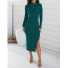 imageZESICA Womens 2025 Ribbed Knit Dress Long Sleeve Mock Neck Slim Fit Side Slit Spring Elegant Sweater DressesDarkgreen