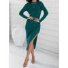imageZESICA Womens 2025 Ribbed Knit Dress Long Sleeve Mock Neck Slim Fit Side Slit Spring Elegant Sweater DressesDarkgreen