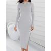imageZESICA Womens 2025 Ribbed Knit Dress Long Sleeve Mock Neck Slim Fit Side Slit Spring Elegant Sweater DressesGrey