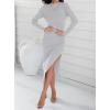 imageZESICA Womens 2025 Ribbed Knit Dress Long Sleeve Mock Neck Slim Fit Side Slit Spring Elegant Sweater DressesGrey