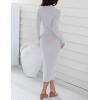 imageZESICA Womens 2025 Ribbed Knit Dress Long Sleeve Mock Neck Slim Fit Side Slit Spring Elegant Sweater DressesGrey