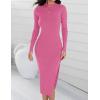 imageZESICA Womens 2025 Ribbed Knit Dress Long Sleeve Mock Neck Slim Fit Side Slit Spring Elegant Sweater DressesHotpink