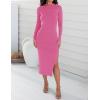 imageZESICA Womens 2025 Ribbed Knit Dress Long Sleeve Mock Neck Slim Fit Side Slit Spring Elegant Sweater DressesHotpink