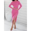 imageZESICA Womens 2025 Ribbed Knit Dress Long Sleeve Mock Neck Slim Fit Side Slit Spring Elegant Sweater DressesHotpink