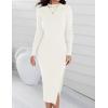 imageZESICA Womens 2025 Ribbed Knit Dress Long Sleeve Mock Neck Slim Fit Side Slit Spring Elegant Sweater DressesIvory