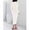 imageZESICA Womens 2025 Ribbed Knit Dress Long Sleeve Mock Neck Slim Fit Side Slit Spring Elegant Sweater DressesIvory