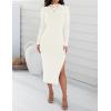 imageZESICA Womens 2025 Ribbed Knit Dress Long Sleeve Mock Neck Slim Fit Side Slit Spring Elegant Sweater DressesIvory