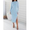 imageZESICA Womens 2025 Ribbed Knit Dress Long Sleeve Mock Neck Slim Fit Side Slit Spring Elegant Sweater DressesLightblue