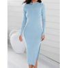 imageZESICA Womens 2025 Ribbed Knit Dress Long Sleeve Mock Neck Slim Fit Side Slit Spring Elegant Sweater DressesLightblue