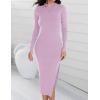 imageZESICA Womens 2025 Ribbed Knit Dress Long Sleeve Mock Neck Slim Fit Side Slit Spring Elegant Sweater DressesPurple