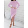 imageZESICA Womens 2025 Ribbed Knit Dress Long Sleeve Mock Neck Slim Fit Side Slit Spring Elegant Sweater DressesPurple