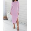 imageZESICA Womens 2025 Ribbed Knit Dress Long Sleeve Mock Neck Slim Fit Side Slit Spring Elegant Sweater DressesPurple