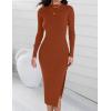 imageZESICA Womens 2025 Ribbed Knit Dress Long Sleeve Mock Neck Slim Fit Side Slit Spring Elegant Sweater DressesRust