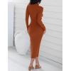 imageZESICA Womens 2025 Ribbed Knit Dress Long Sleeve Mock Neck Slim Fit Side Slit Spring Elegant Sweater DressesRust