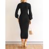 imageZESICA Womens 2025 Square Neck Ribbed Knit Dress Puff Long Sleeve Slim Fit Bodycon Fall Winter Pullover Sweater DressBlack