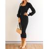 imageZESICA Womens 2025 Square Neck Ribbed Knit Dress Puff Long Sleeve Slim Fit Bodycon Fall Winter Pullover Sweater DressBlack