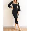 imageZESICA Womens 2025 Square Neck Ribbed Knit Dress Puff Long Sleeve Slim Fit Bodycon Fall Winter Pullover Sweater DressBlack