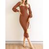 imageZESICA Womens 2025 Square Neck Ribbed Knit Dress Puff Long Sleeve Slim Fit Bodycon Fall Winter Pullover Sweater DressCoffee