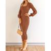 imageZESICA Womens 2025 Square Neck Ribbed Knit Dress Puff Long Sleeve Slim Fit Bodycon Fall Winter Pullover Sweater DressCoffee