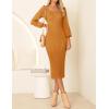 imageZESICA Womens 2025 Square Neck Ribbed Knit Dress Puff Long Sleeve Slim Fit Bodycon Fall Winter Pullover Sweater DressGoldentea