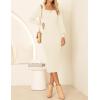 imageZESICA Womens 2025 Square Neck Ribbed Knit Dress Puff Long Sleeve Slim Fit Bodycon Fall Winter Pullover Sweater DressIvory