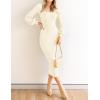 imageZESICA Womens 2025 Square Neck Ribbed Knit Dress Puff Long Sleeve Slim Fit Bodycon Fall Winter Pullover Sweater DressIvory