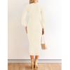 imageZESICA Womens 2025 Square Neck Ribbed Knit Dress Puff Long Sleeve Slim Fit Bodycon Fall Winter Pullover Sweater DressIvory