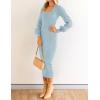 imageZESICA Womens 2025 Square Neck Ribbed Knit Dress Puff Long Sleeve Slim Fit Bodycon Fall Winter Pullover Sweater DressLightblue