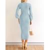 imageZESICA Womens 2025 Square Neck Ribbed Knit Dress Puff Long Sleeve Slim Fit Bodycon Fall Winter Pullover Sweater DressLightblue