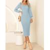 imageZESICA Womens 2025 Square Neck Ribbed Knit Dress Puff Long Sleeve Slim Fit Bodycon Fall Winter Pullover Sweater DressLightblue