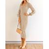 imageZESICA Womens 2025 Square Neck Ribbed Knit Dress Puff Long Sleeve Slim Fit Bodycon Fall Winter Pullover Sweater DressLightkhaki
