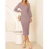 imageZESICA Womens 2025 Square Neck Ribbed Knit Dress Puff Long Sleeve Slim Fit Bodycon Fall Winter Pullover Sweater DressPurple