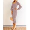 imageZESICA Womens 2025 Square Neck Ribbed Knit Dress Puff Long Sleeve Slim Fit Bodycon Fall Winter Pullover Sweater DressPurple