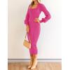 imageZESICA Womens 2025 Square Neck Ribbed Knit Dress Puff Long Sleeve Slim Fit Bodycon Fall Winter Pullover Sweater DressRose