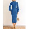 imageZESICA Womens 2025 Square Neck Ribbed Knit Dress Puff Long Sleeve Slim Fit Bodycon Fall Winter Pullover Sweater DressRoyalblue
