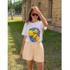 imageZESICA Womens 2025 Summer 2 Piece Lounge Set Short Sleeve Graphic Print Tops and Shorts Outfits with PocketsApricot
