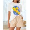 imageZESICA Womens 2025 Summer 2 Piece Lounge Set Short Sleeve Graphic Print Tops and Shorts Outfits with PocketsApricot