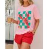 imageZESICA Womens 2025 Summer 2 Piece Lounge Set Short Sleeve Graphic Print Tops and Shorts Outfits with PocketsRed