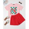 imageZESICA Womens 2025 Summer 2 Piece Lounge Set Short Sleeve Graphic Print Tops and Shorts Outfits with PocketsRed
