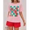 imageZESICA Womens 2025 Summer 2 Piece Lounge Set Short Sleeve Graphic Print Tops and Shorts Outfits with PocketsRed