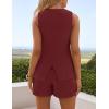 imageZESICA Womens 2025 Summer 2 Piece Short Sets Sleeveless Crew Neck Suit Vest Tops High Waist Shorts Business OutfitsWine