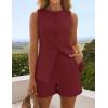 imageZESICA Womens 2025 Summer 2 Piece Short Sets Sleeveless Crew Neck Suit Vest Tops High Waist Shorts Business OutfitsWine