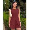imageZESICA Womens 2025 Summer 2 Piece Short Sets Sleeveless Crew Neck Suit Vest Tops High Waist Shorts Business OutfitsWine